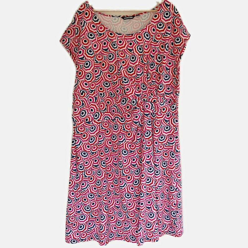 Lands' End Pink and Navy Geometric Scoop Neck Dress
